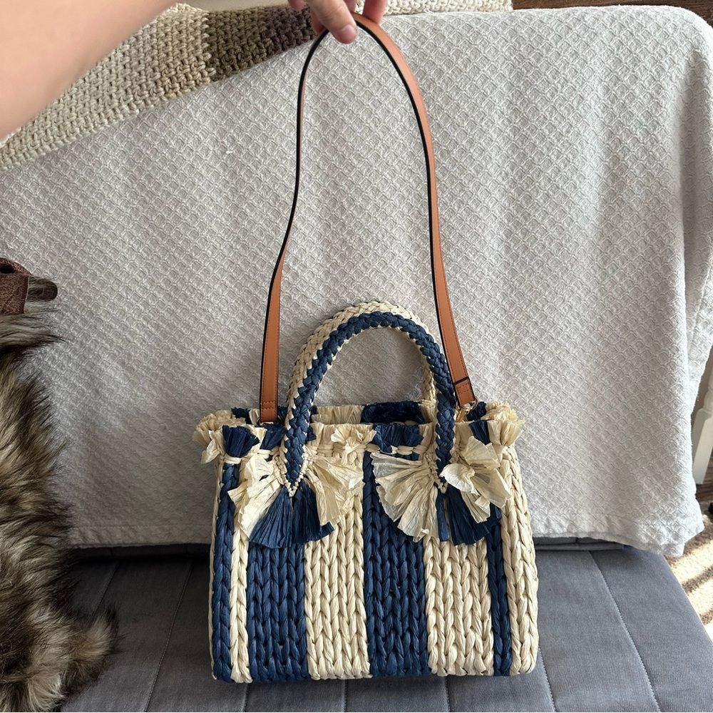 Vince Camuto • Emei Woven Paper Satchel in Charcoal Blue - Picture 3 of 7
